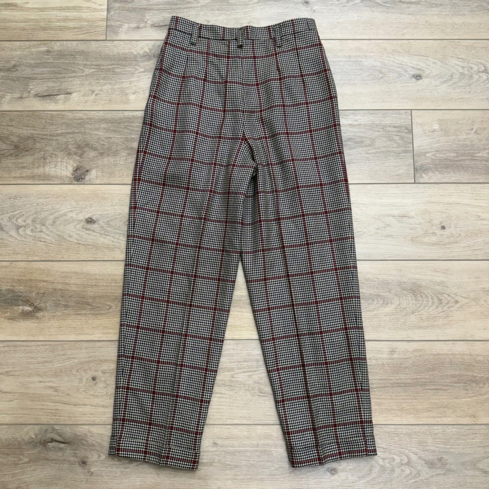 Vintage 100% Wool Pleated Slacks Plaid Houndstooth Academia Trousers Twee 6 - Picture 7 of 14